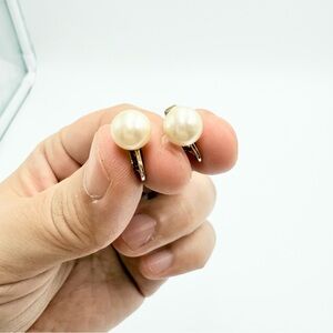 Vintage Crown Trifari Faux Pearls Gold Tone Clip On Earrings